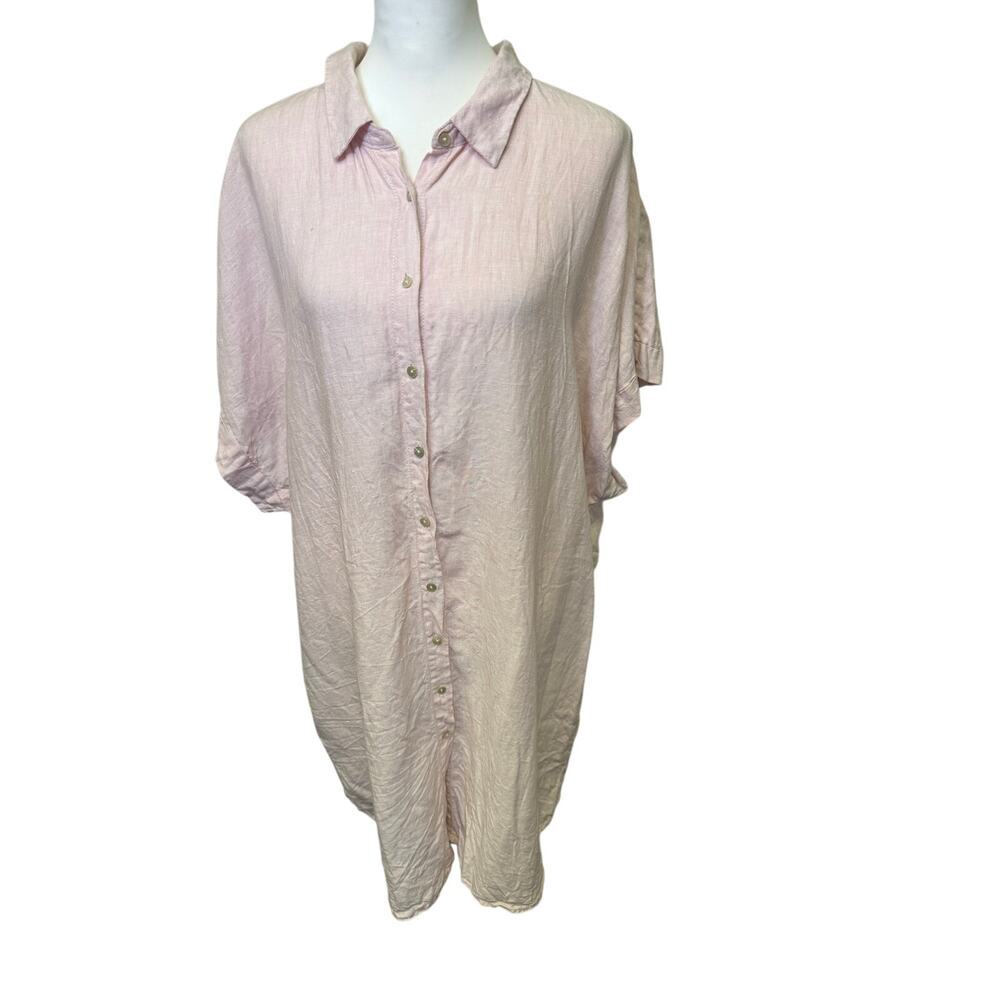 Tahari blush pink 100% LINEN shirt dress plus size XXL